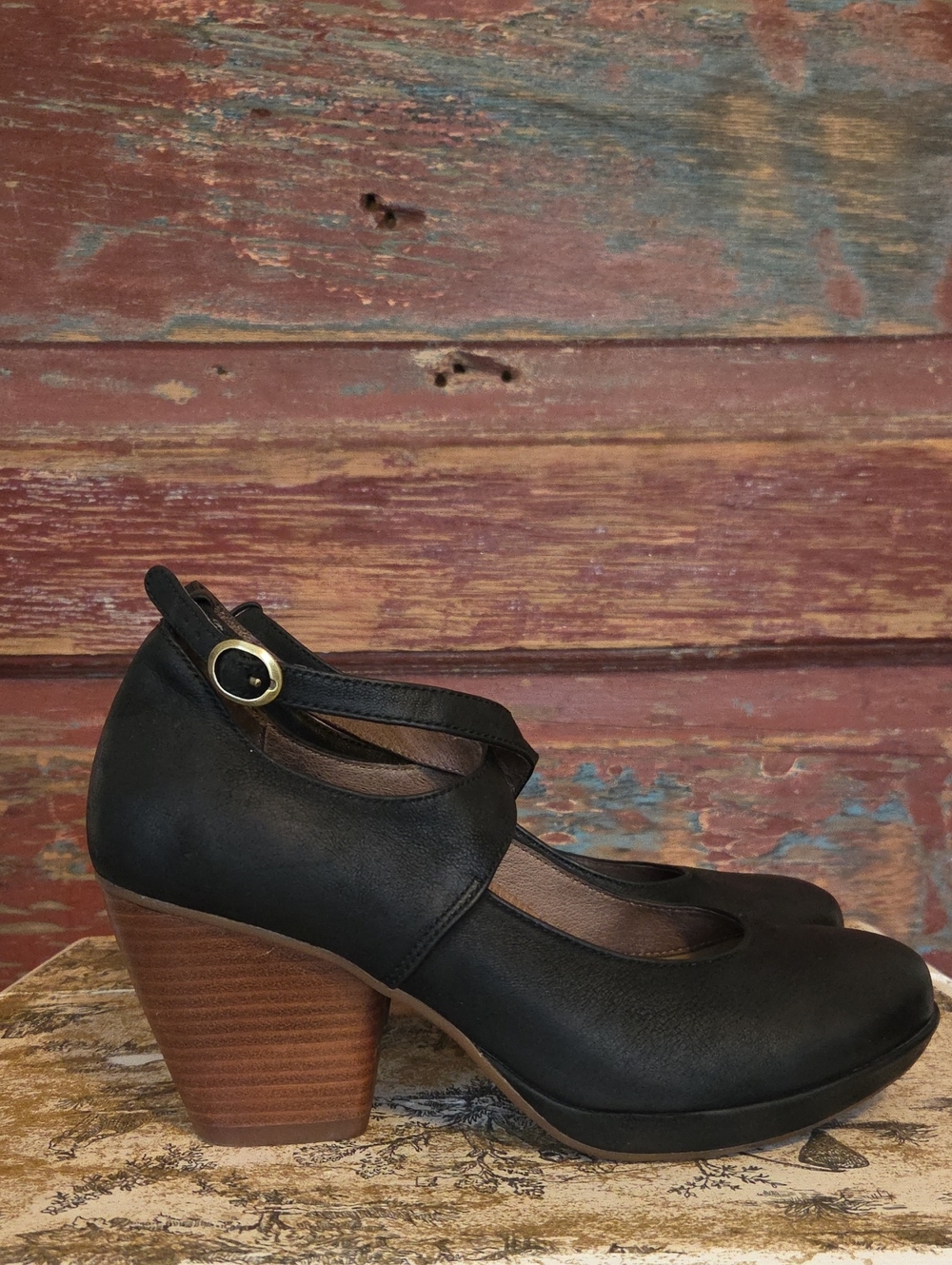 Dansko Mary Jane Black Leather Block Heel Pumps